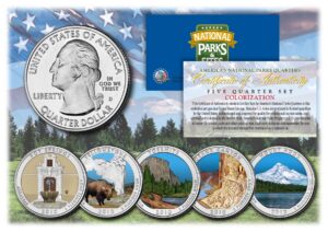 2010 america the beautiful colorized quarters u.s. parks 5-coin set w/capsules