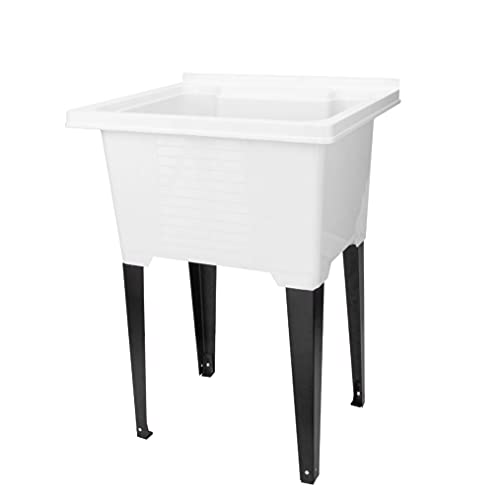 White Utility Sink by JS Jackson Supplies, Tehila Luxe Laundry Tub with Black Metal Legs and P-Trap Kit