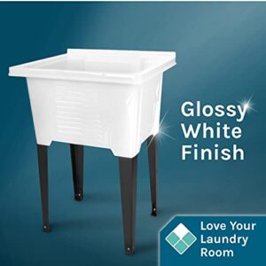 White Utility Sink by JS Jackson Supplies, Tehila Luxe Laundry Tub with Black Metal Legs and P-Trap Kit