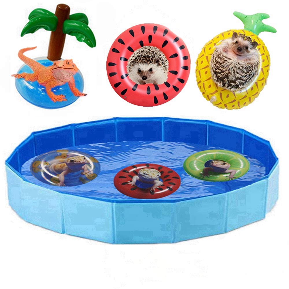 Foldable Collapsible Lizard Bathing & Cooling Swimming Pool, Durable Bath Tub, Swimming Bath Water Washer for Bearded Dragons Hedgehog Hamster & Small Animals, Bonus - Bearded Dragon Swim Float