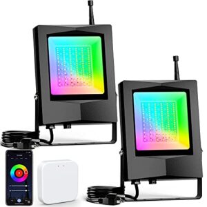 60w rgb led flood lights 2 pack,color changing stage landscape floodlights,16 million colors spotlight, ip65 bluetooth mesh,for garden party wedding christmas wall washer