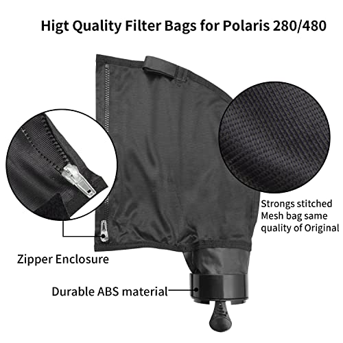 UCEDER Black Nylon Mesh Pool Cleaner Bags,All Purpose Filter Bag K13 K16 with Zipper Replacement for Polaris 280 and 480 Pool Cleaner(2 Pack)
