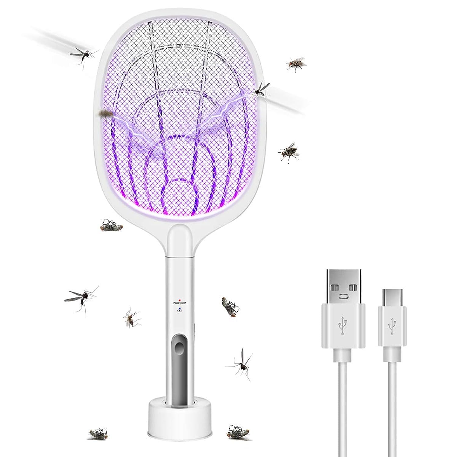 Bug Zapper, 3000 Volt Indoor & Outdoor Electric Fly Swatter, USB Rechargeable Mosquito Killer Racket for Home Bedroom, Kitchen,Office, Backyard, Patio,Safe to Touch with 3-Layer Safety Mesh