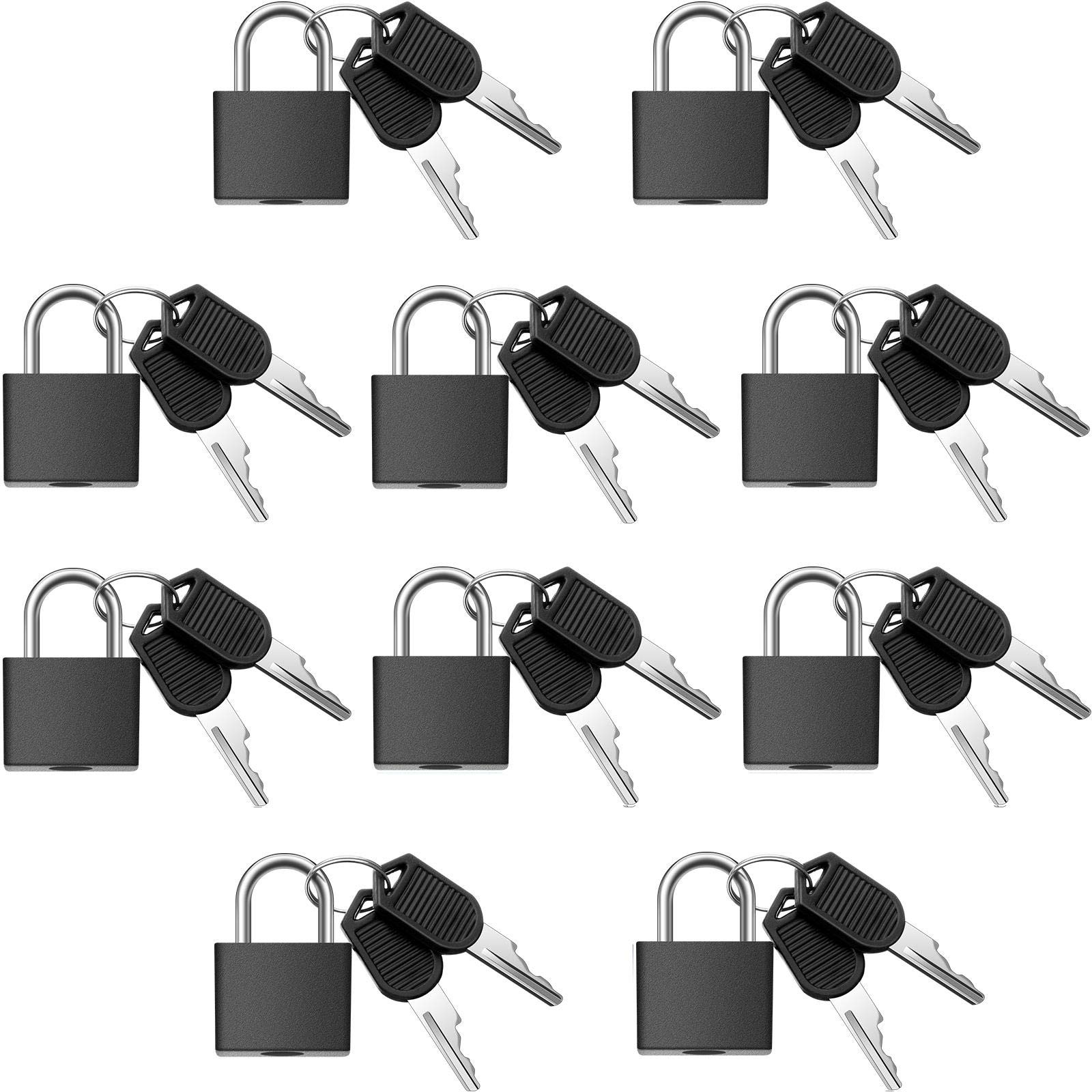 Luggage Locks with Keys Suitcase Locks Mini Metal Keyed Padlocks for Backpack Boxes Laptop Bag School Gym Locker 23mm (Black,10 Pieces)