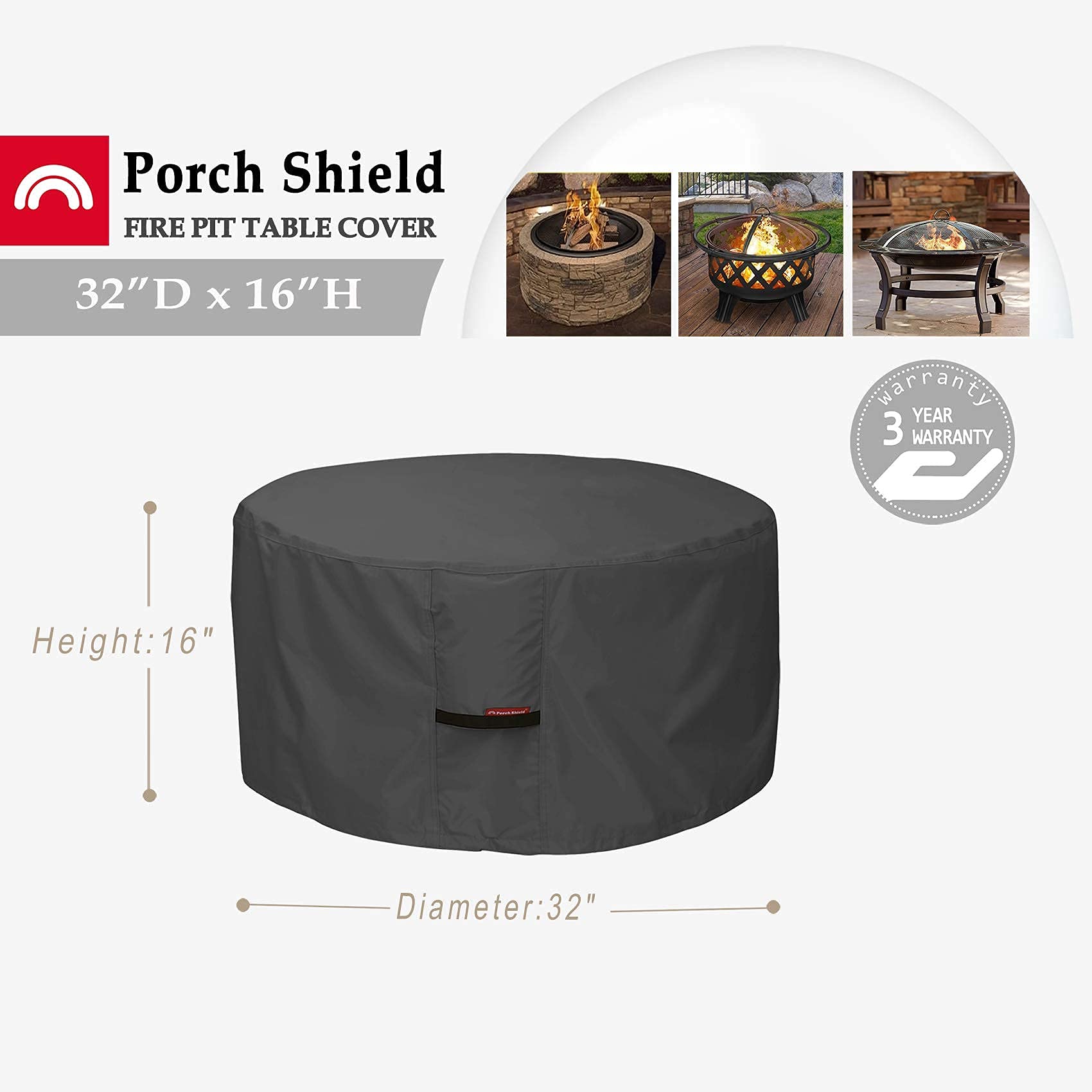 Porch Shield Patio Waterproof Round Fire Pit Cover 32 inch Bundles with Outdoor Chair Cover 34W x 37D x 36H inch 2 Pack