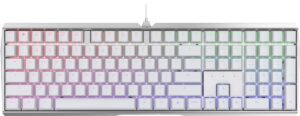 cherry mx 3.0 s wired mechanical gaming keyboard. aluminum housing built for gamers w/mx red silent switches. rgb backlit display over 16m colors. from the makers of mx. full size. pure white.