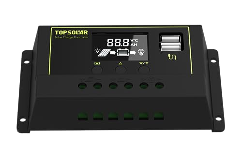 TOPSOLAR 20A 12V/24V PWM Solar Charger Controller w/ LCD Display for AGM, Gel, LiFePO₄ and Flooded Battery.