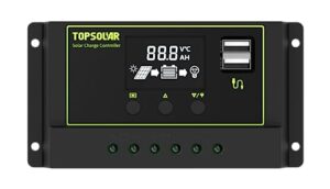 topsolar 20a 12v/24v pwm solar charger controller w/ lcd display for agm, gel, lifepo₄ and flooded battery.