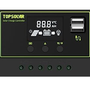 TOPSOLAR 20A 12V/24V PWM Solar Charger Controller w/ LCD Display for AGM, Gel, LiFePO₄ and Flooded Battery.