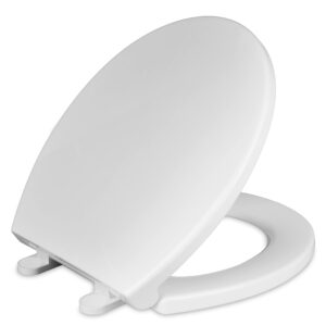 cyrret toilet seat round with lid, slow close, easy to install and clean, durable plastic, white, replacement toilet seats, fits standard round toilets bowl
