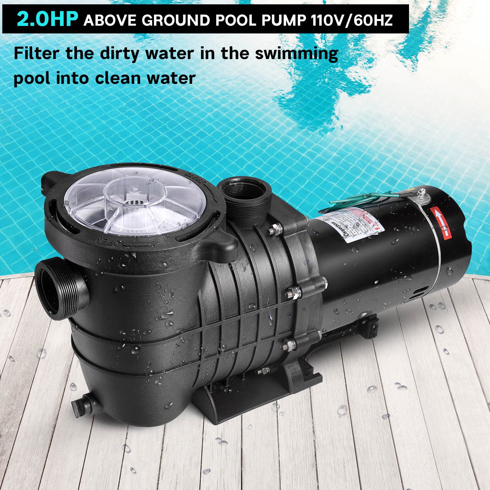 Oswerpon Pool Pump Above Ground/Inground, 2 HP 6800GPH Powerful Selfpriming Pool Pumps for 15,000-31,000 Gallons Pools, Dual Voltage Swimming Pool Pump with Strainer Basket & Drain Plug (2.0HP)