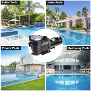 Oswerpon Pool Pump Above Ground/Inground, 2 HP 6800GPH Powerful Selfpriming Pool Pumps for 15,000-31,000 Gallons Pools, Dual Voltage Swimming Pool Pump with Strainer Basket & Drain Plug (2.0HP)