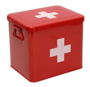 xbopetda first aid kit, first aid medicine supplies bin - 2-tier metal medicine storage tin, first aid box with removable tray for home emergency tool set-red
