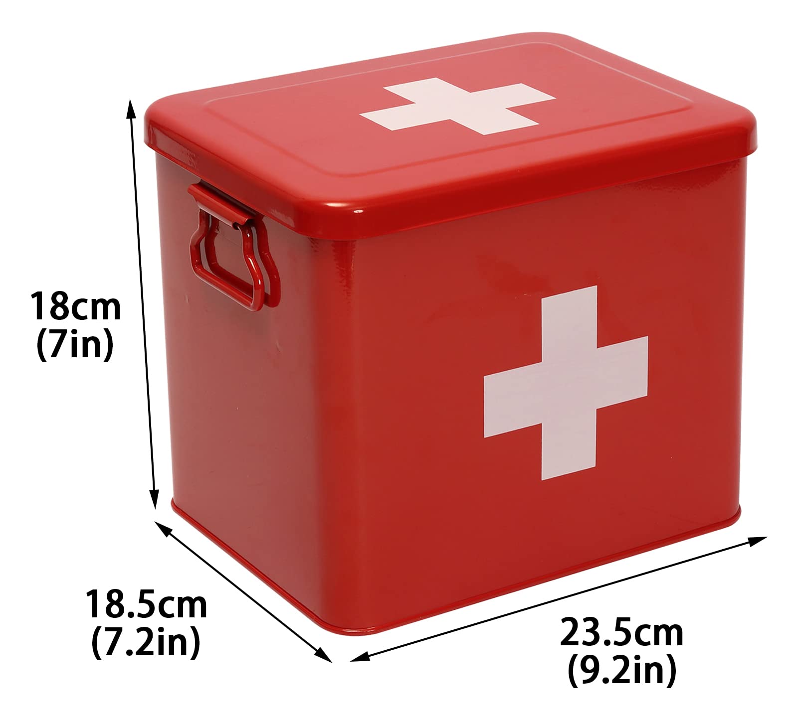 Xbopetda First Aid Kit, First Aid Medicine Supplies Bin - 2-Tier Metal Medicine Storage Tin, First Aid Box with Removable Tray for Home Emergency Tool Set-Red