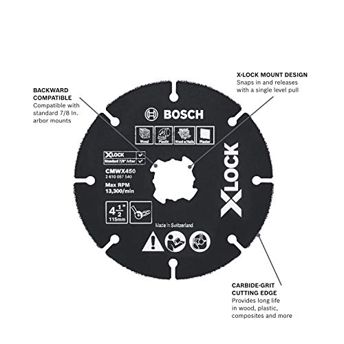 BOSCH CMWX450 4-1/2 In. X-LOCK Carbide Multi-Wheel Compatible with 7/8 In. Arbor for Applications in Cutting Wood, Wood with Nails, Plastic, Plaster