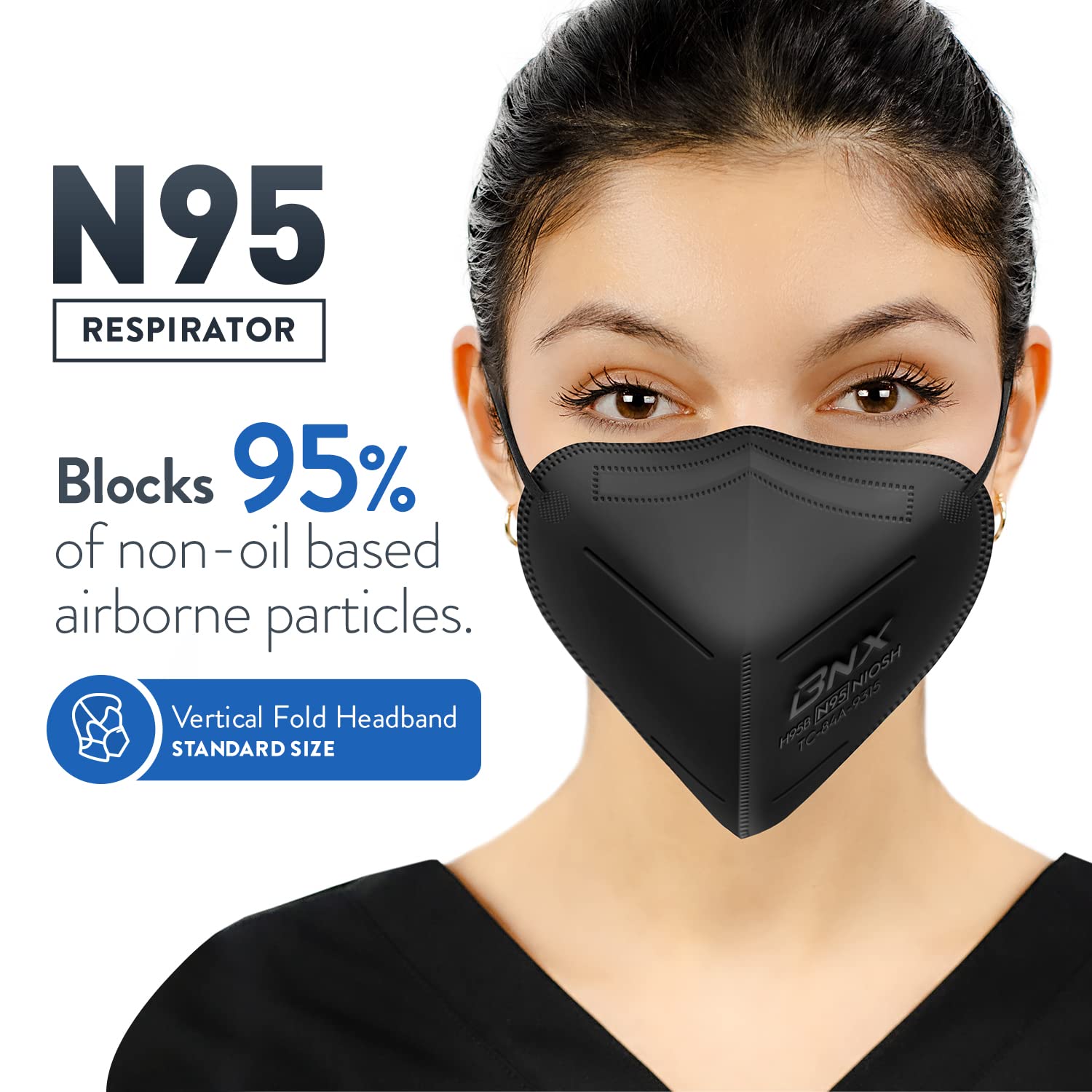 AccuMed BNX N95 Mask Black MADE IN USA Particulate Respirator Protective Face Mask (10-Pack, Approval Number TC-84A-9315 / Model H95B)