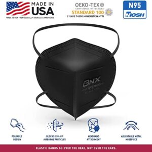 AccuMed BNX N95 Mask Black MADE IN USA Particulate Respirator Protective Face Mask (10-Pack, Approval Number TC-84A-9315 / Model H95B)