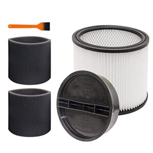cartridge filter with lid & 90585 foam sleeve replacement for shop vac 90304 90350 90333 90585, fits most wet dry vacuum cleaners 5 gallon and above (4 pieces)