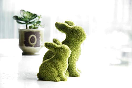 XIAXAIXU Easter Moss Bunny Flocked Rabbit Statue Figurine Festival Garden Yard Home Party Ornament Decoration (Green, 2 Pcs (A+B))