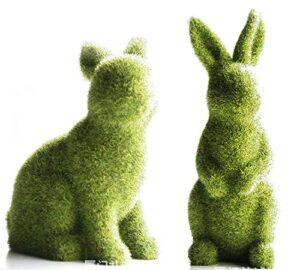 xiaxaixu easter moss bunny flocked rabbit statue figurine festival garden yard home party ornament decoration (green, 2 pcs (a+b))