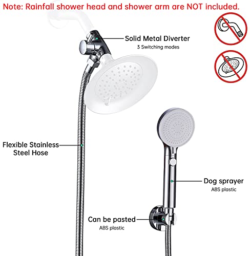 VSincerity Dog Shower Head Sprayer Pet High Pressure 3 Mode Handheld with ONOFF Switch Metal Diverter 100Inch ExtraLong Stainless steel Hose No Drill Hook Chrome 2 Piece Set