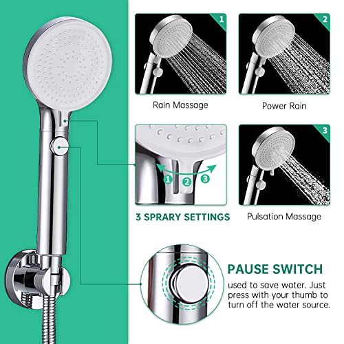 VSincerity Dog Shower Head Sprayer Pet High Pressure 3 Mode Handheld with ONOFF Switch Metal Diverter 100Inch ExtraLong Stainless steel Hose No Drill Hook Chrome 2 Piece Set