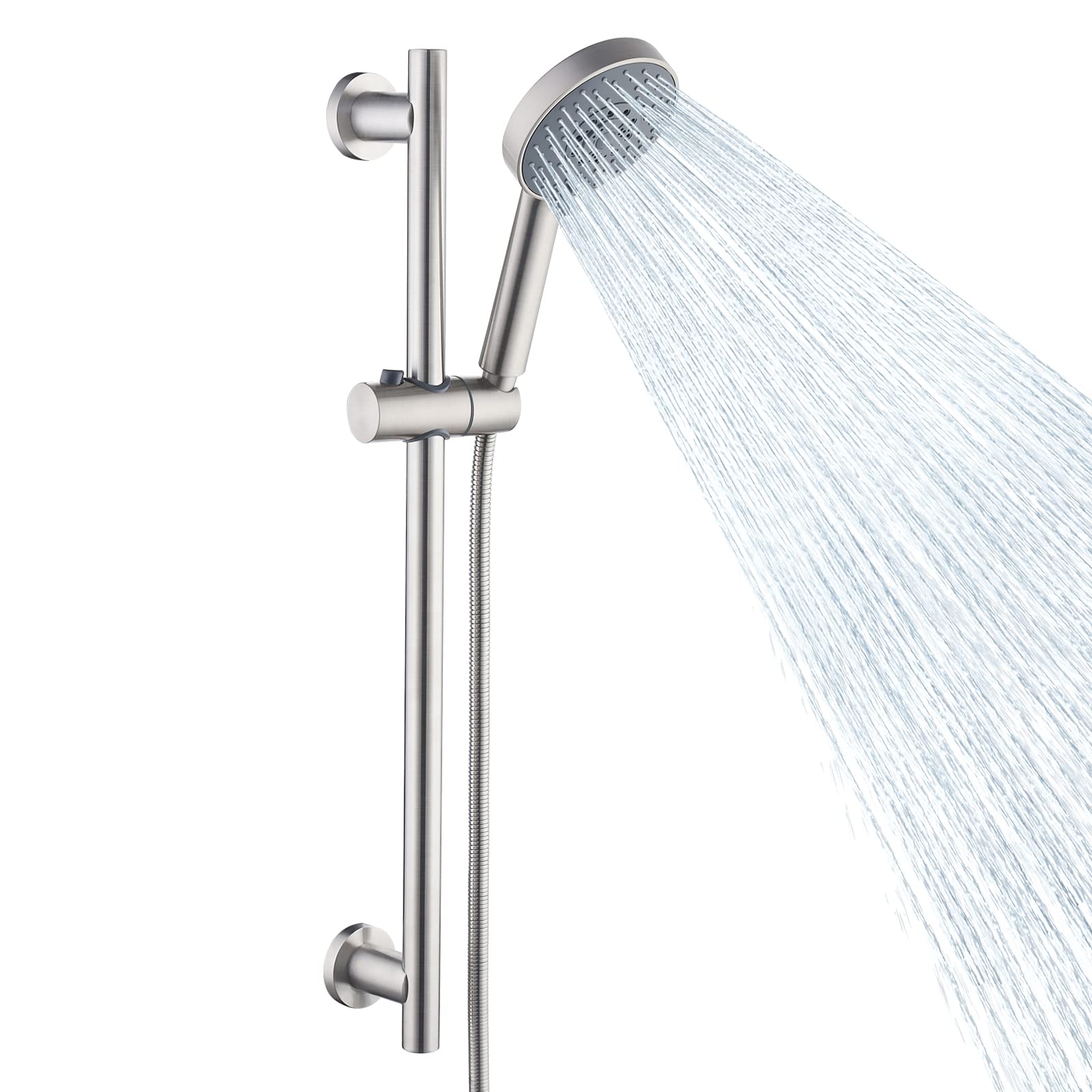 KES Shower Slide Bar Handheld Shower Head with Hose, 5-Function Hand Shower with Wall Mount Slide Bar Set Brushed Finish, F204-BS+KP501B-BN