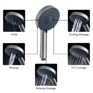 KES Shower Slide Bar Handheld Shower Head with Hose, 5-Function Hand Shower with Wall Mount Slide Bar Set Brushed Finish, F204-BS+KP501B-BN