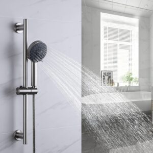 KES Shower Slide Bar Handheld Shower Head with Hose, 5-Function Hand Shower with Wall Mount Slide Bar Set Brushed Finish, F204-BS+KP501B-BN