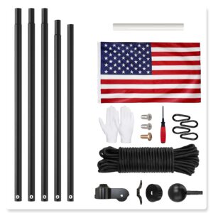 FFILY Flag Pole for Outside In Ground - 20 FT Heavy Duty Flagpole Kit for Yard - Extra Thick Outdoor Flag Poles with 3x5 American Flag for Residential or Commercial, Black