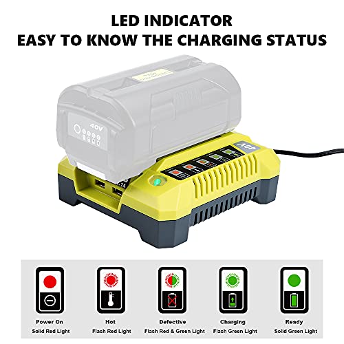 40V Charger for Ryobi, Hipoke OP401 Lithium-ion Battery Charger for OP4015 OP4026 OP4026A OP4030 OP4040 OP4050 OP4050A OP4060 OP40261 OP40301 OP40401 OP40501 OP40601 Ryobi 40V Lithium-ion Battery