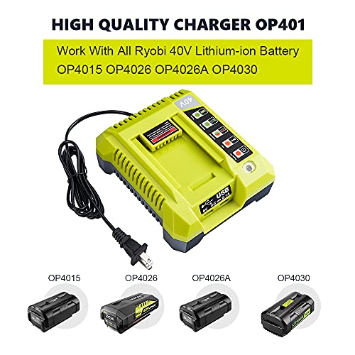 40V Charger for Ryobi, Hipoke OP401 Lithium-ion Battery Charger for OP4015 OP4026 OP4026A OP4030 OP4040 OP4050 OP4050A OP4060 OP40261 OP40301 OP40401 OP40501 OP40601 Ryobi 40V Lithium-ion Battery