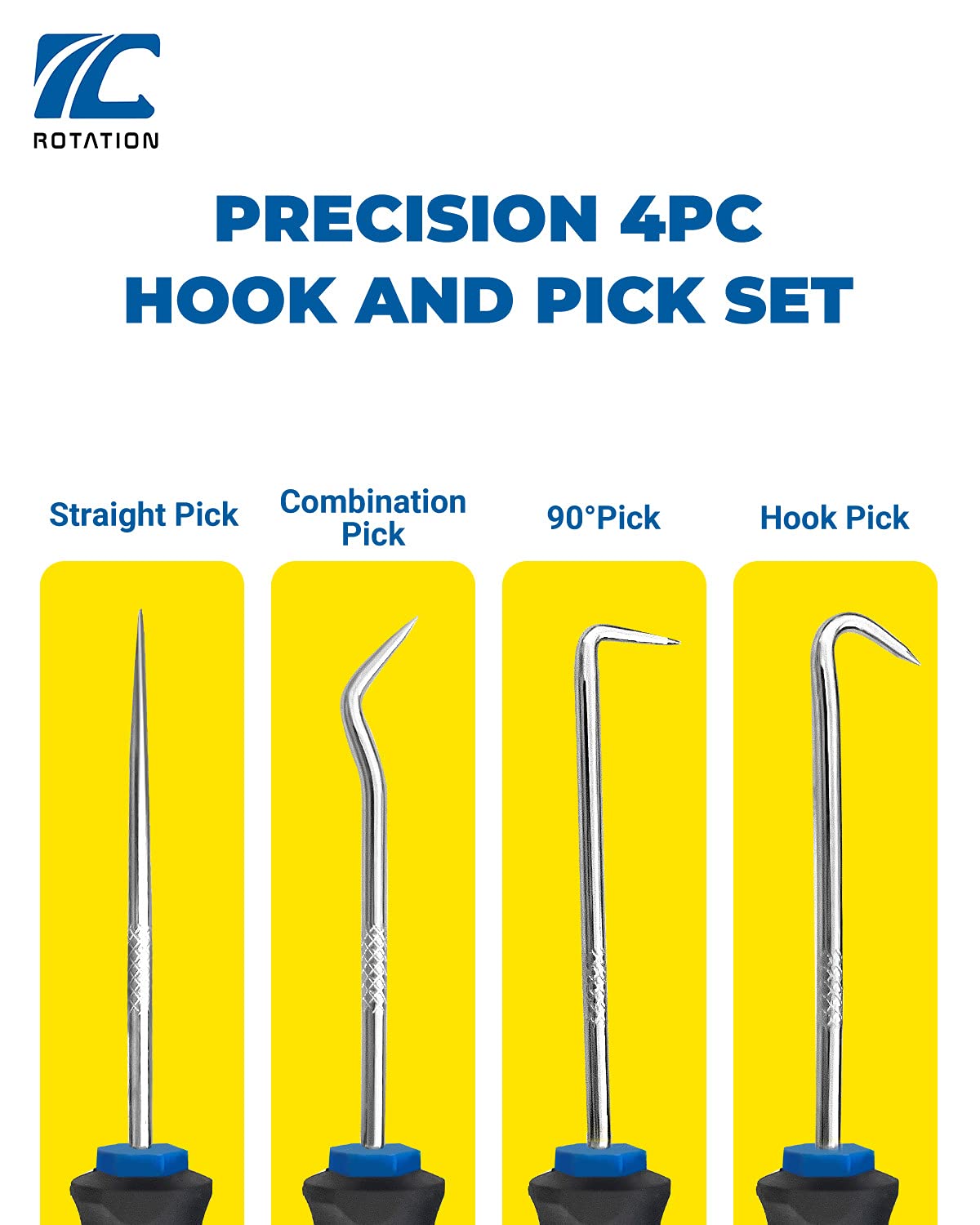 ROTATION Precision Hook and Pick Set for Automotive | 4-Piece Hand Tools