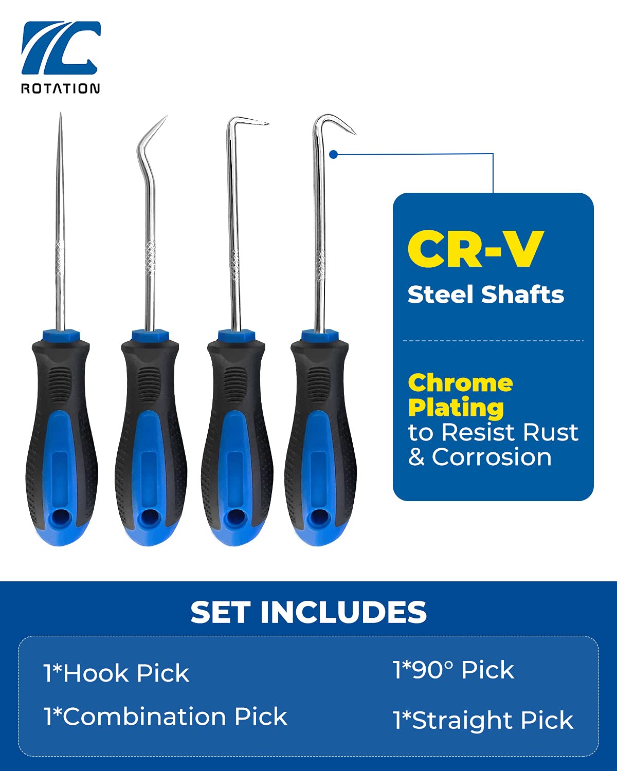 ROTATION Precision Hook and Pick Set for Automotive | 4-Piece Hand Tools