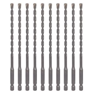 Sabre Tools 3/16 Inch x 6 Inch Masonry Drill Bit, Carbide Tipped 10-Pack for Concrete, Brick, Stone, 1/4” Hex Shank, Impact Performance (3/16” x 6”, 10)