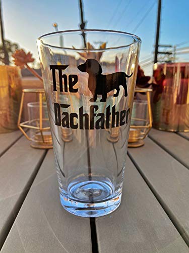 The Dachfather - Gift for Wiener Dog Lover - Dachshund Weiner Dog Dad - 16oz Pint Drinking Cup Beer Glass