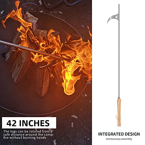 Manucode Fire Pit Poker, 42 Inch Stainless Steel Fire Poker with Wooden Handle for Fireplace, Campfire & Bonfires