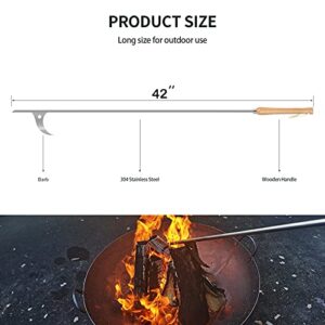 Manucode Fire Pit Poker, 42 Inch Stainless Steel Fire Poker with Wooden Handle for Fireplace, Campfire & Bonfires