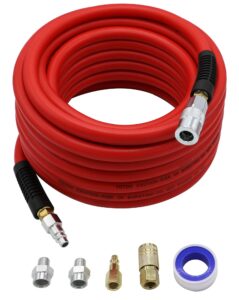 yotoo air hose 1/2 in. x 50 ft, 300 psi hybrid air compressor hose, heavy duty, lightweight, kink resistant, all-weather flexibility with bend restrictors, 3/8" and 1/4" air fittings kit, red