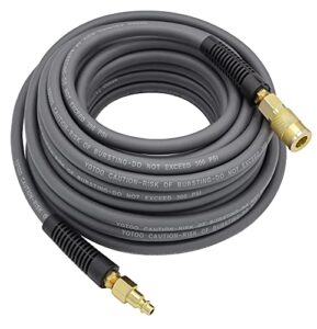 yotoo hybrid air hose 1/4-inch by 50-feet 300 psi heavy duty, lightweight, kink resistant, all-weather flexibility with 1/4-inch industrial air fittings and bend restrictors, gray