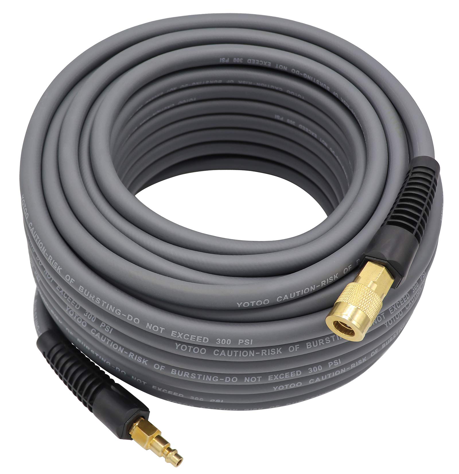 YOTOO Hybrid Air Hose 3/8-Inch by 100-Feet 300 PSI Heavy Duty, Lightweight, Kink Resistant, All-Weather Flexibility with 1/4-Inch Industrial Quick Coupler Fittings, Bend Restrictors, Gray