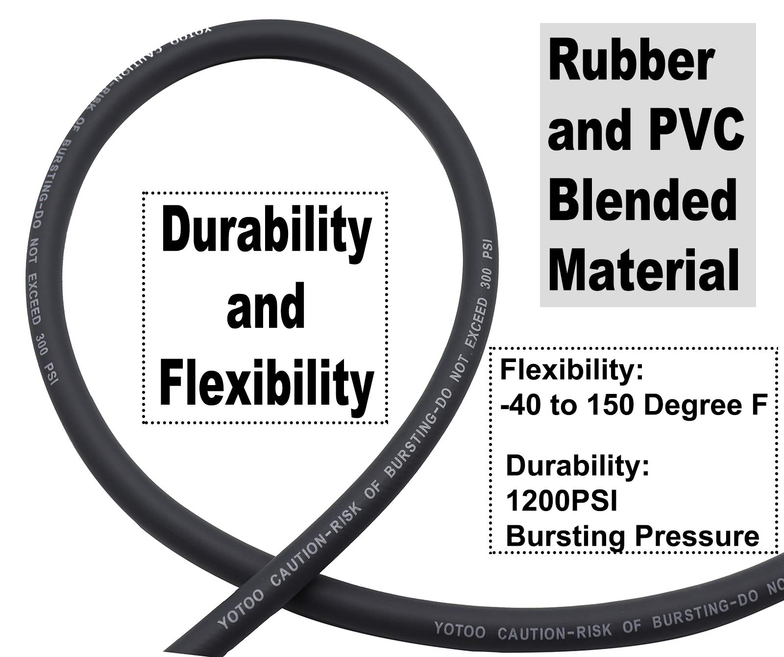 YOTOO Hybrid Air Hose 3/8-Inch by 100-Feet 300 PSI Heavy Duty, Lightweight, Kink Resistant, All-Weather Flexibility with 1/4-Inch Industrial Quick Coupler Fittings, Bend Restrictors, Gray