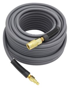 yotoo hybrid air hose 1/4 in. x 100 ft, 300 psi heavy duty air compressor hose, lightweight, kink resistant, all-weather flexibility with 1/4" industrial air fittings and bend restrictors,gray