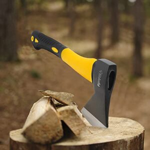 Hitdudu Camping Axe, 14.7" Chopping Hatchet for Firewood Splitting, Forged Carbon Steel Heat Treated, Durable Fiberglass Handle with Anti-Slip Rubber Grip for Outdoor Survival Hiking Home