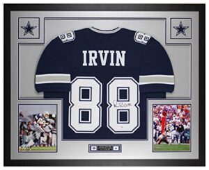 michael irvin autographed blue dallas jersey - beautifully matted and framed - hand signed by irvin and certified authentic by beckett - includes certificate of authenticity