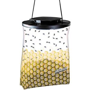 flies be gone fly trap - disposable non toxic fly catcher - made in usa - natural bait trap for patios, ranches. easy to use outdoor fly traps, keeps flies from coming indoors