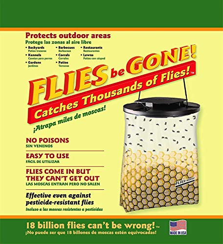 Flies Be Gone Fly Trap - Disposable Non Toxic Fly Catcher - Made in USA - Natural Bait Trap for Patios, Ranches. Easy to Use Outdoor Fly Traps, Keeps Flies from Coming Indoors