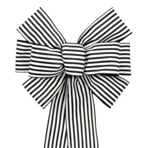 black white cabana stripe wreath bow in 2 size options