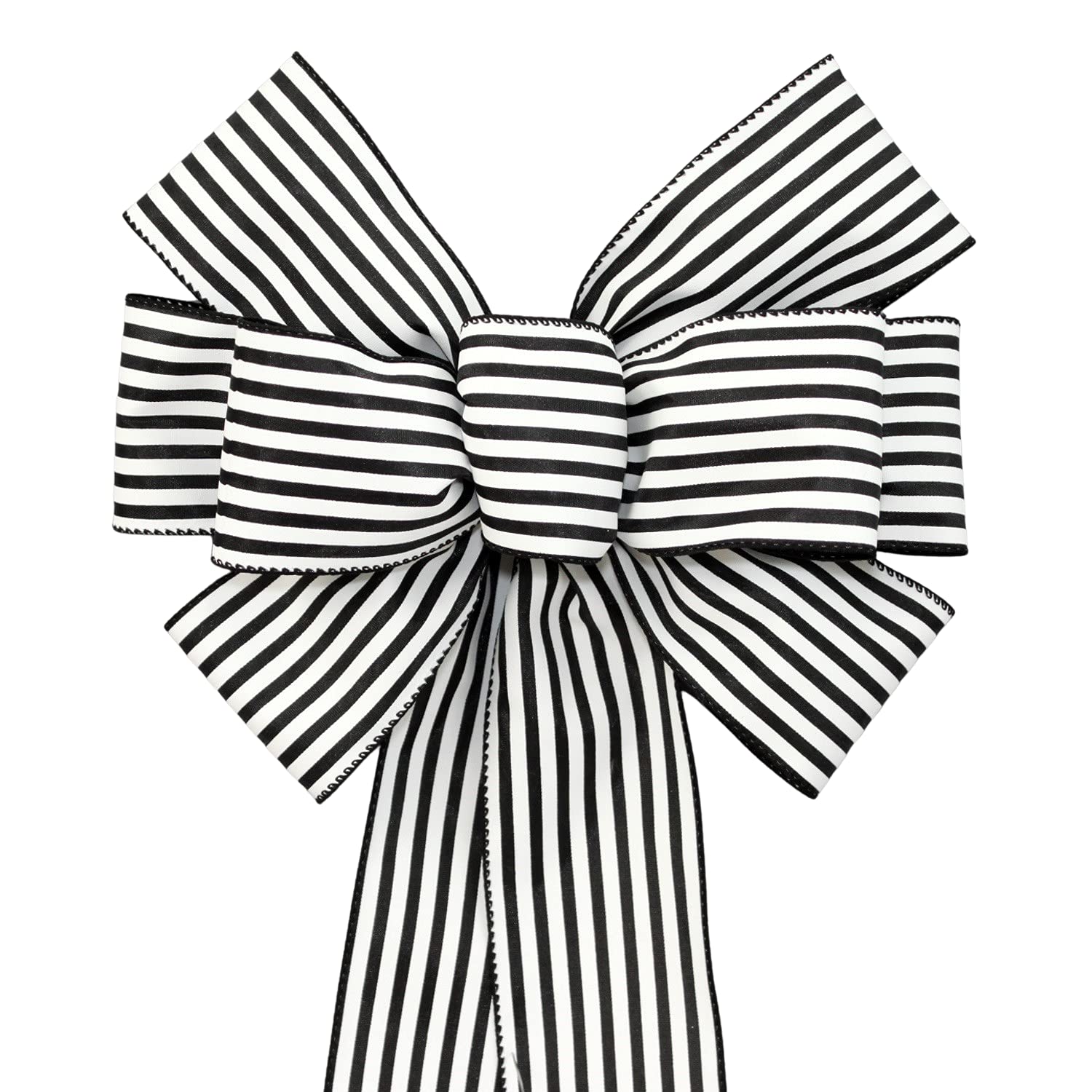 Black White Cabana Stripe Wreath Bow in 2 Size Options