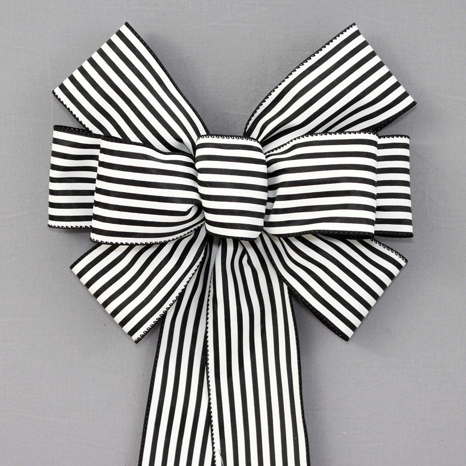 Black White Cabana Stripe Wreath Bow in 2 Size Options